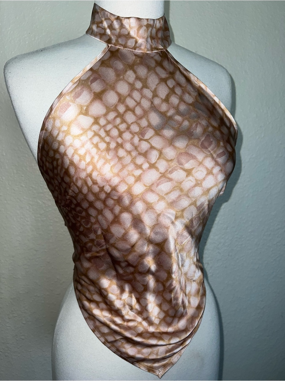 Victoria's Secret Brown Reptile-Print Silk Halter Top